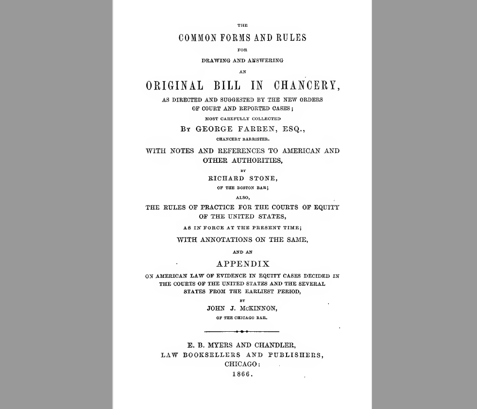 Drawing and answering an original bill in chancery (cover)